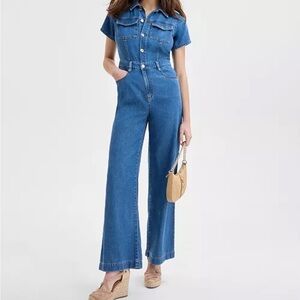 INC International Concepts Blue Denim Short-Sleeve Jumpsuit from Macy’s